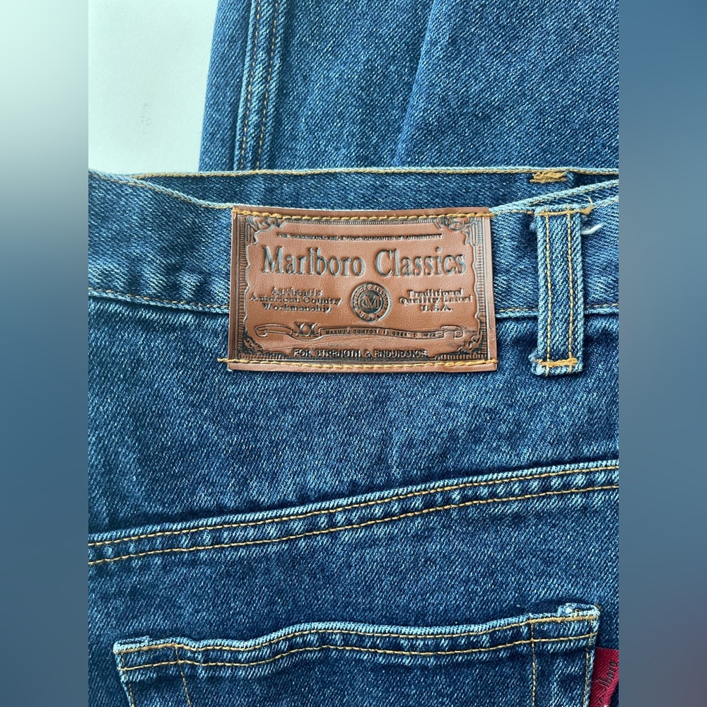 Marlboro Classics Blue Denim Jeans with Brown Leather Patch